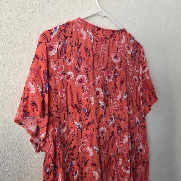 Knox Rose Womens XL Rust Floral Print Boho Dress V-Neckline Short Sleeve Summer - Picture 4 of 8